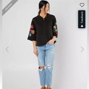 Women's Black Knit Hoodie with Embroidery  Size S